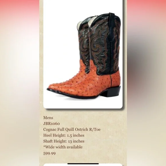 J.B Dillon Ostrich Skin Boots